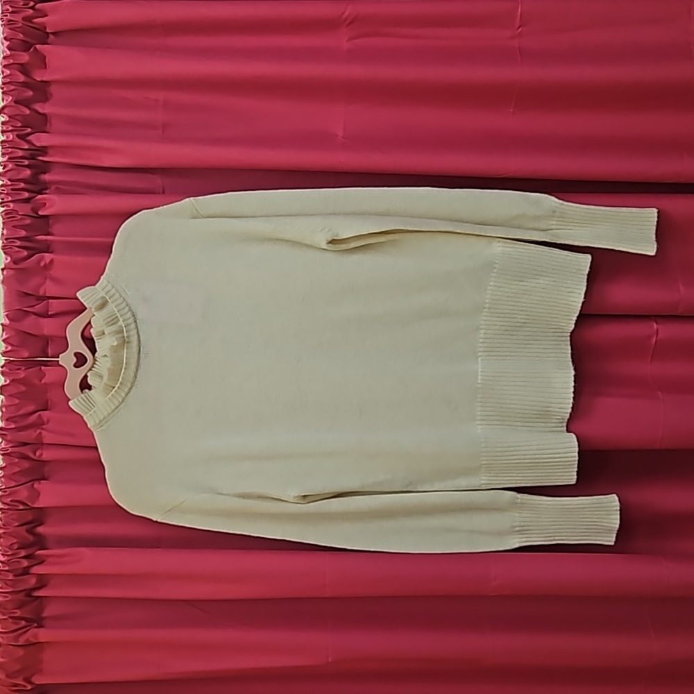 J Crew Off White Ruffle Neck Knit Sweater